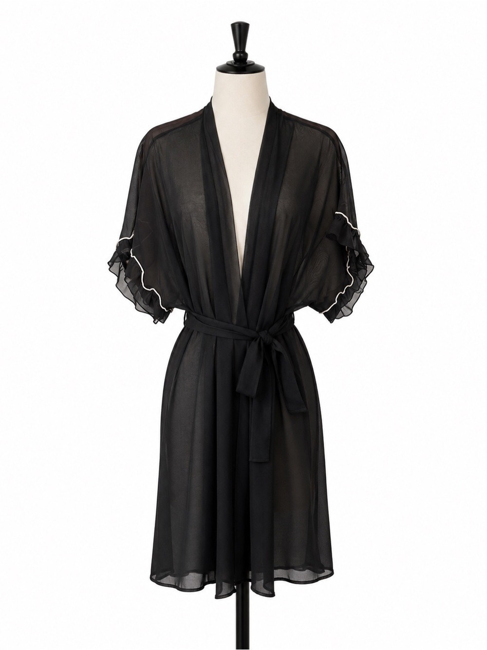 Vintage Simon Chang Black Sheer Robe Ruffle Sleeves Sz Large